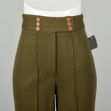 Small 1970s Green Knit Pants Hippie High Rise Wide Leg Boho Bell Bottoms