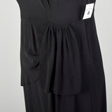 XL 1940s Little Black Dress Rayon Volup Beaded Illusion Neckline Evening Cocktail Gown LBD