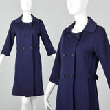 1960s Navy Wool Cardigan Coat with Belted Back