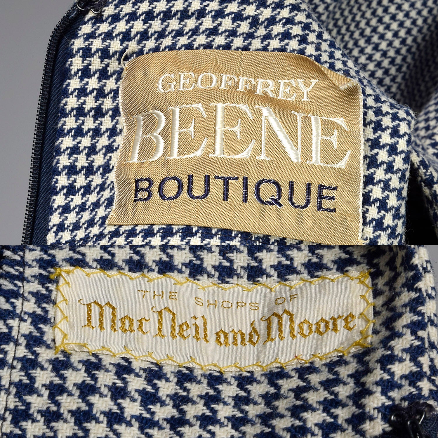 Medium Geoffrey Beene 1970s Navy Houndstooth Dress