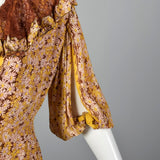 1930s Yellow Floral Dress with Open Sleeve Jacket