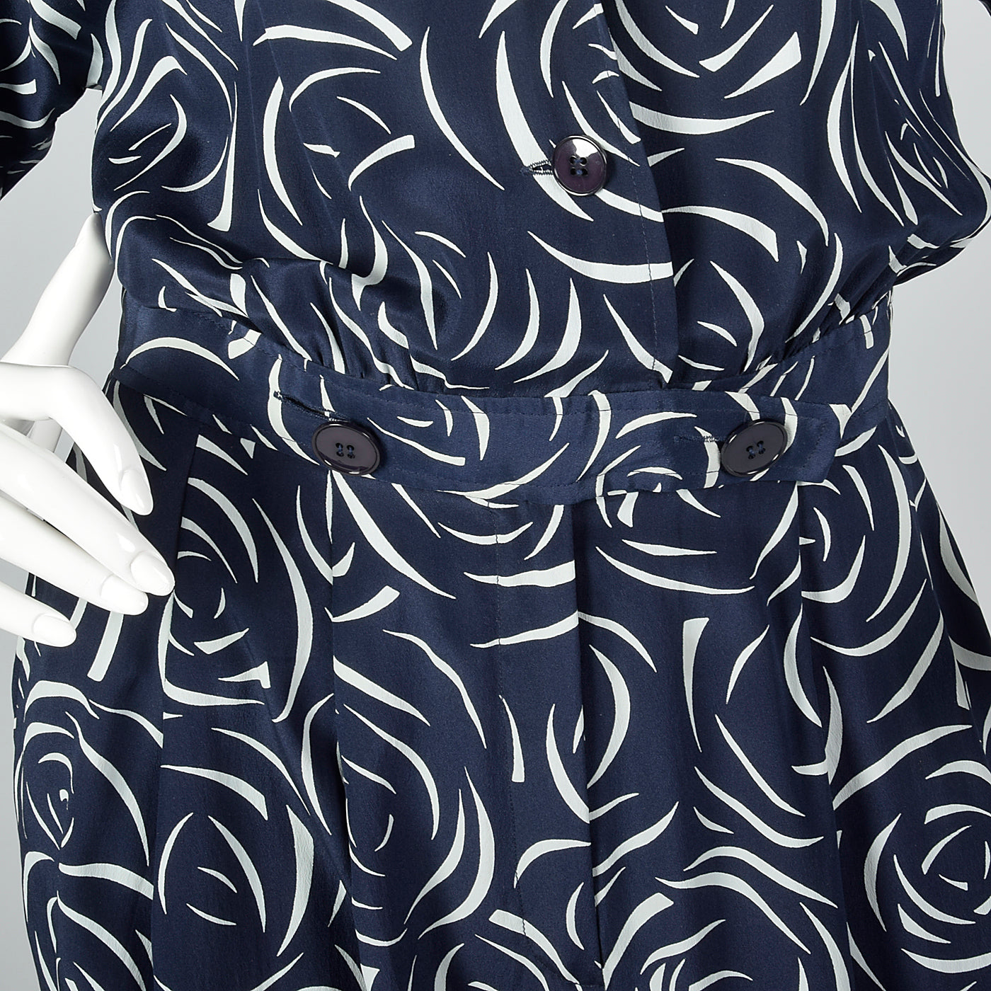 1980s Albert Nipon Navy Silk Print Jumpsuit