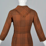 1950s Plaid Wool Dress with Attached Faux Scarf