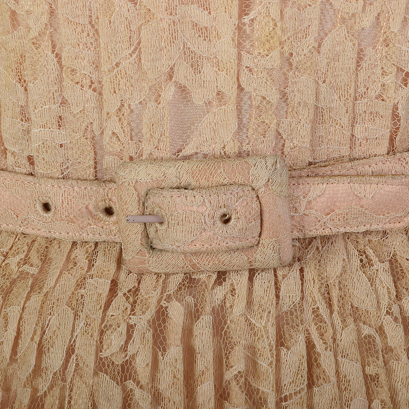 1950s Pink Lace Pleated Wedding Dress