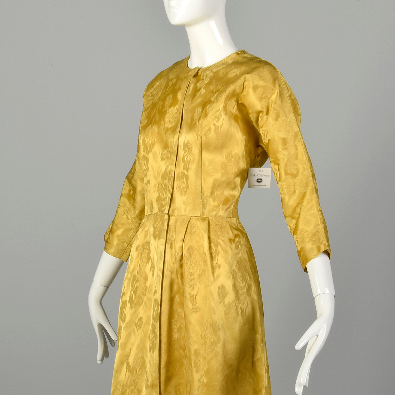 Medium 1960s Dress Gold Weave Brocade Maxi Casual Gown