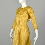 Medium 1960s Dress Gold Weave Brocade Maxi Casual Gown