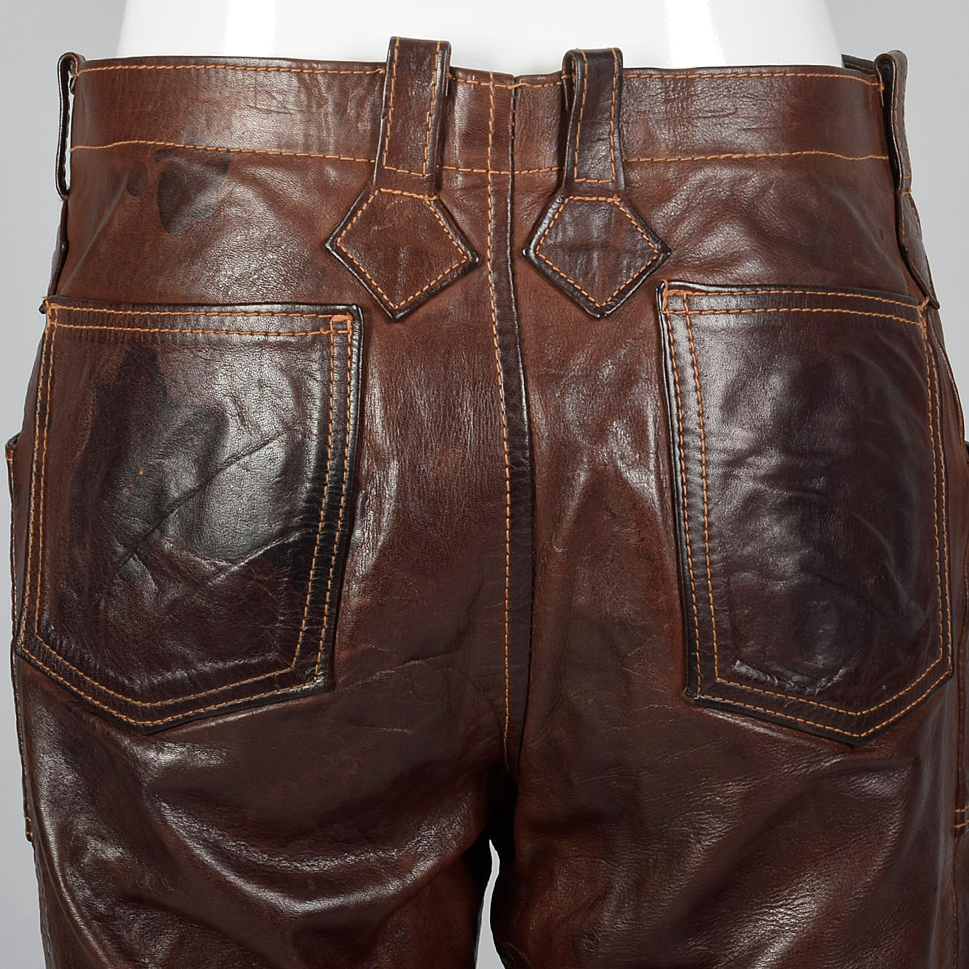 1970s Brown Leather Pants with Antler Buttons