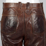1970s Brown Leather Pants with Antler Buttons