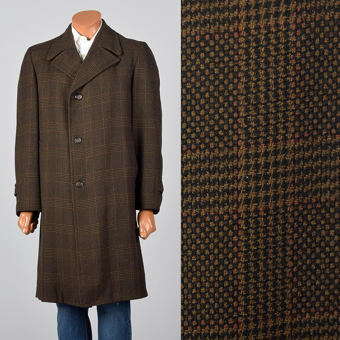 1970s Mens Brown Plaid Coat