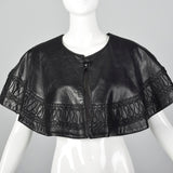 1980s Black Leather Capelet