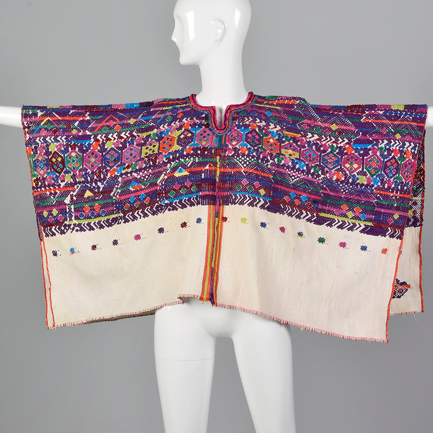 1950s Bohemian Hand Loomed Cotton Huipil Poncho