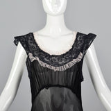 1930s Sheer Black Bias Cut Slip with White Trim