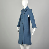 Small 1960s Coat Blue Wool Military Double Breasted Winter Vintage Outerwear