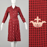 Medium 1950s Day Dress Cotton Novelty Print Casual Long Sleeve