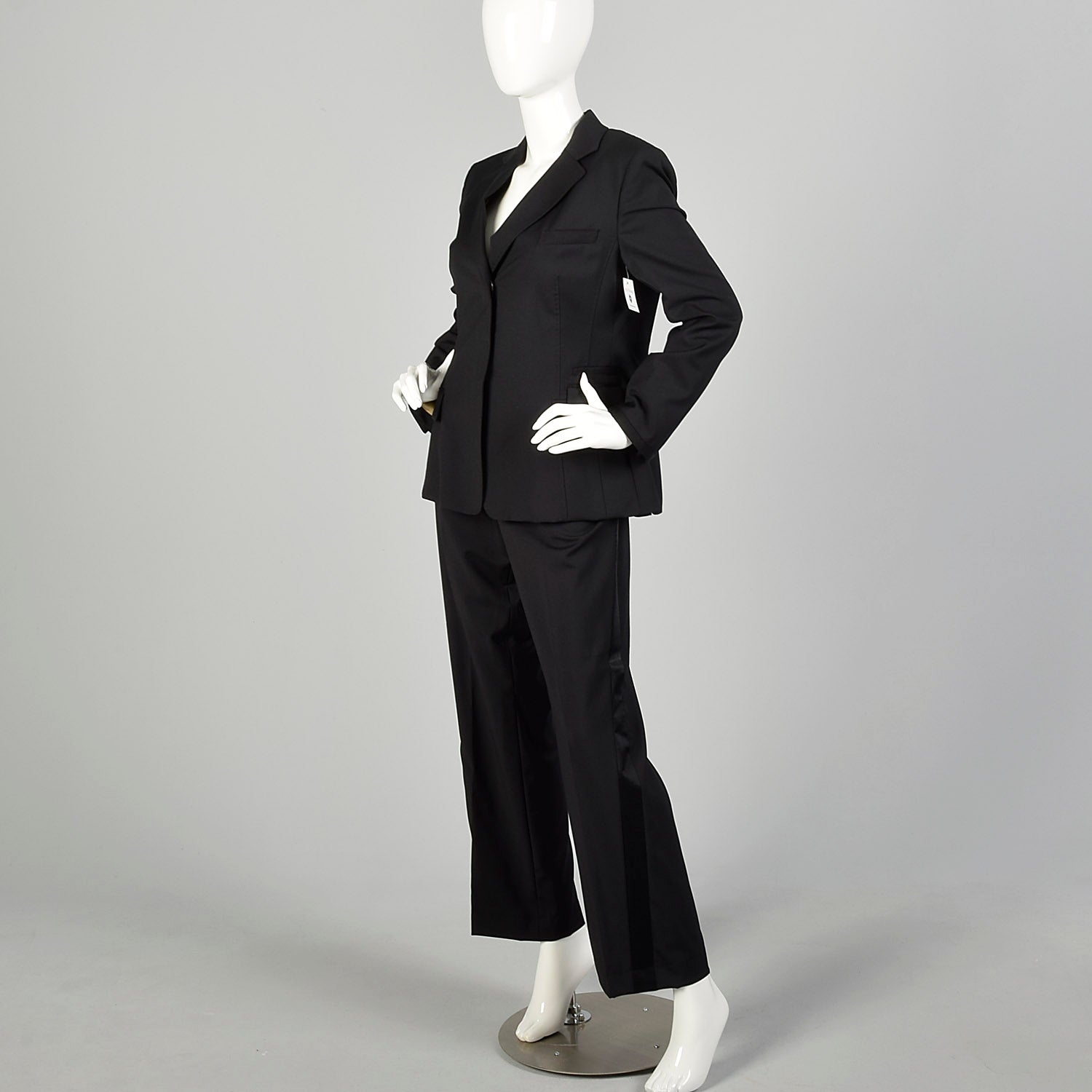 Medium 2000s Strenesse Tuxedo Hollywood Waist Trousers Black Satin Stripe Formal Suit