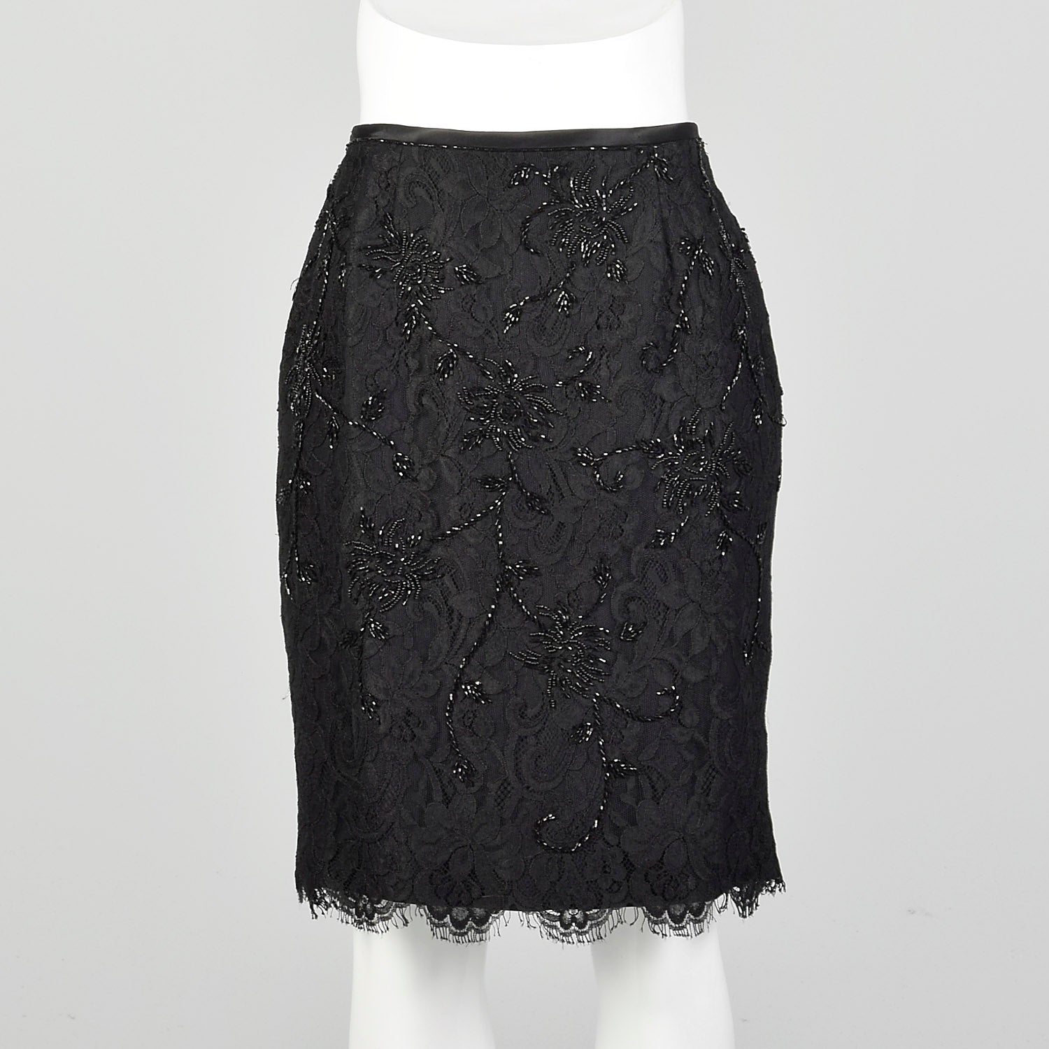 XS Black Beaded Lace Skirt