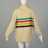 Medium 1950s Hudson Bay Striped Wool Blanket Coat Cozy Autumn Outerwear