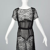 Small 1930s Sheer Black Lace Dress