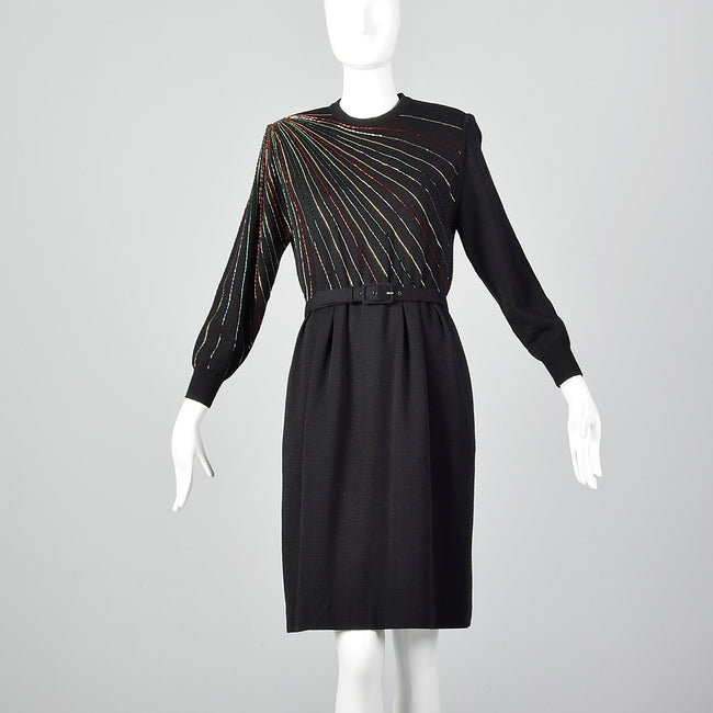 1980s Black Beaded Sweater Dress