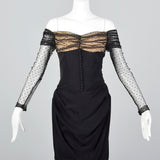 1950s Black Dress with Lace Illusion Neckline