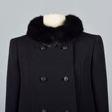 1960s Black Double Breasted Coat with Mink Collar