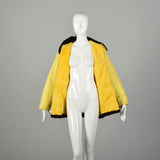 Medium 1970s Yellow Rain Coat Plush Lining Faux Fur Trim  Autumn Winter Jacket