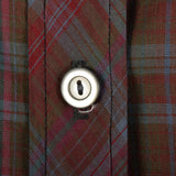 XL 1950s Burgundy Plaid Shirtwaist Day Dress Cotton Short Sleeve