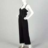 Medium 1980s Alberto Makali Jumpsuit Black Tuxedo Sleeveless Racerback Romper