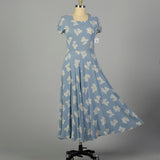 XL 1950s Day Dress Casual Blue Short Sleeve Floral Novelty Print Rayon