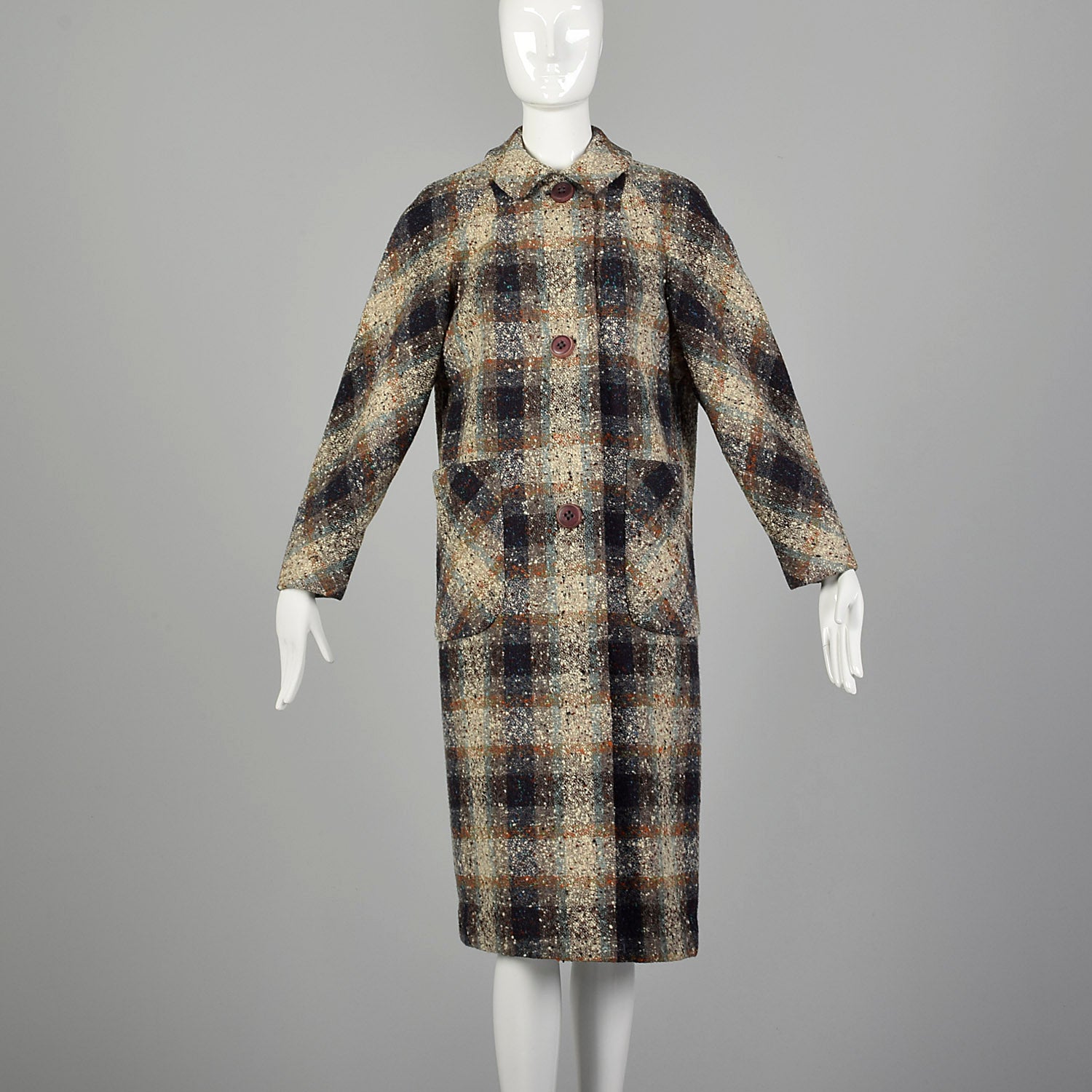 Medium 1950s Gray Plaid Tweed Coat