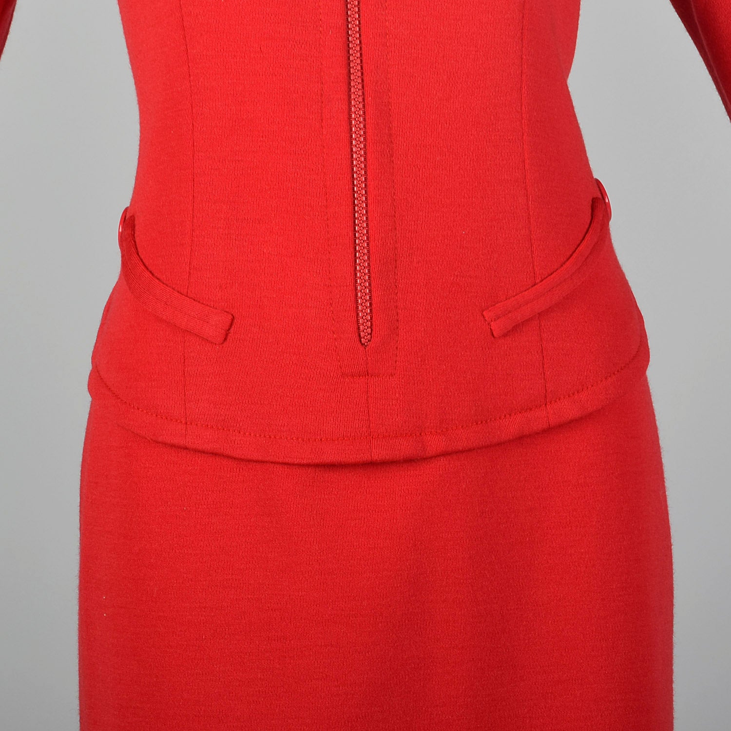 Small Bill Blass 1970s Red Wool Zip Front Dress