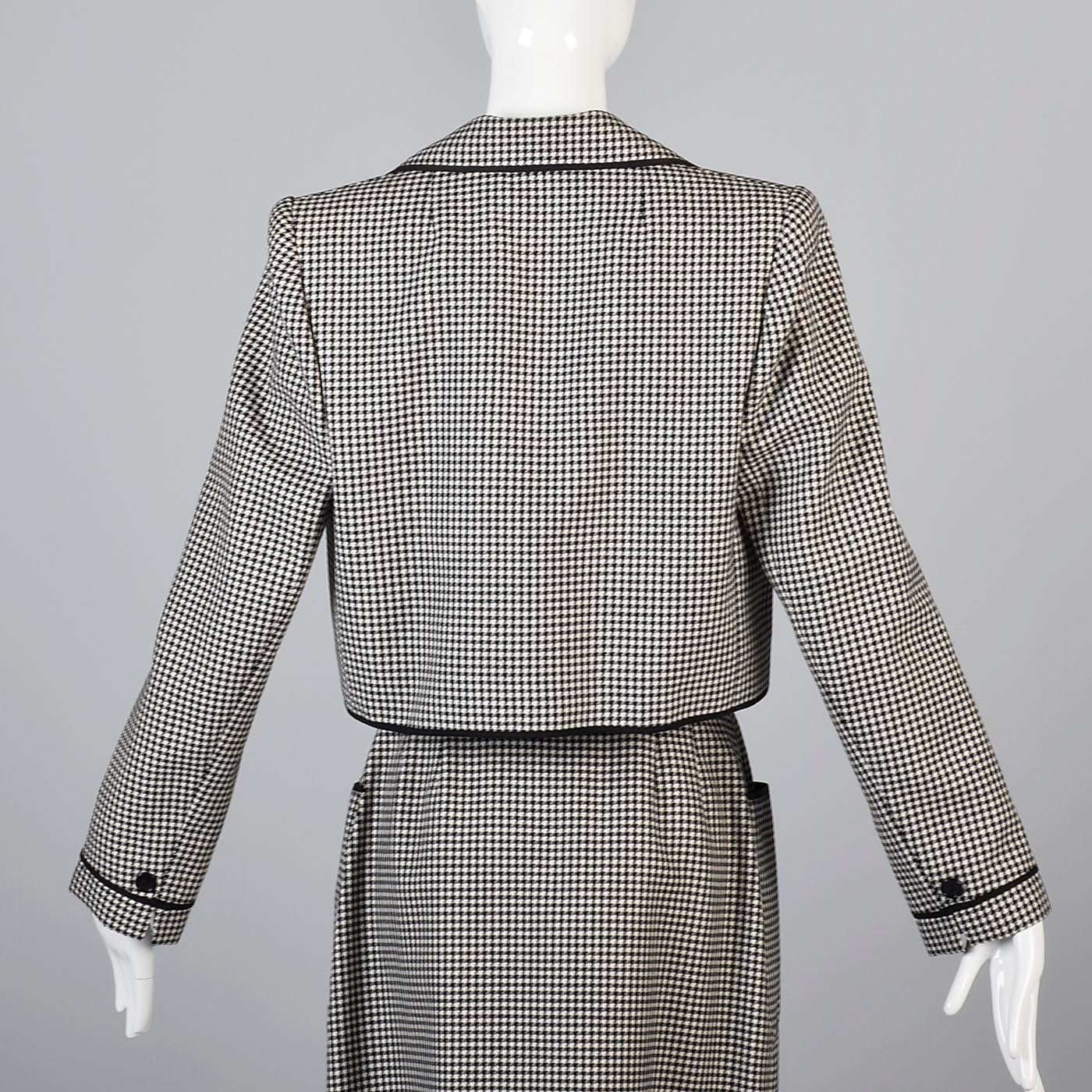 1970s Nina Ricci Wool Skirt Suit in Houndstooth Check