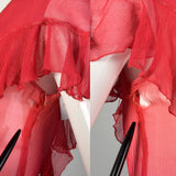 XXS 1920s Flapper Dress Crinkle Red Silk with Flirty Ruffles