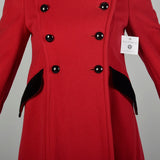 XXS 1980s Christian Dior Coat Mod Military Double Breasted Babydoll Red Winter Designer Outerwear