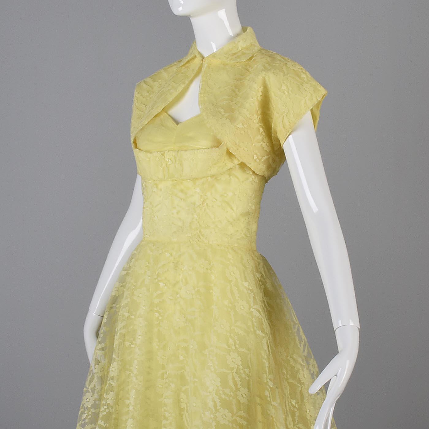 1950s Yellow Lace and Tulle Party Dress