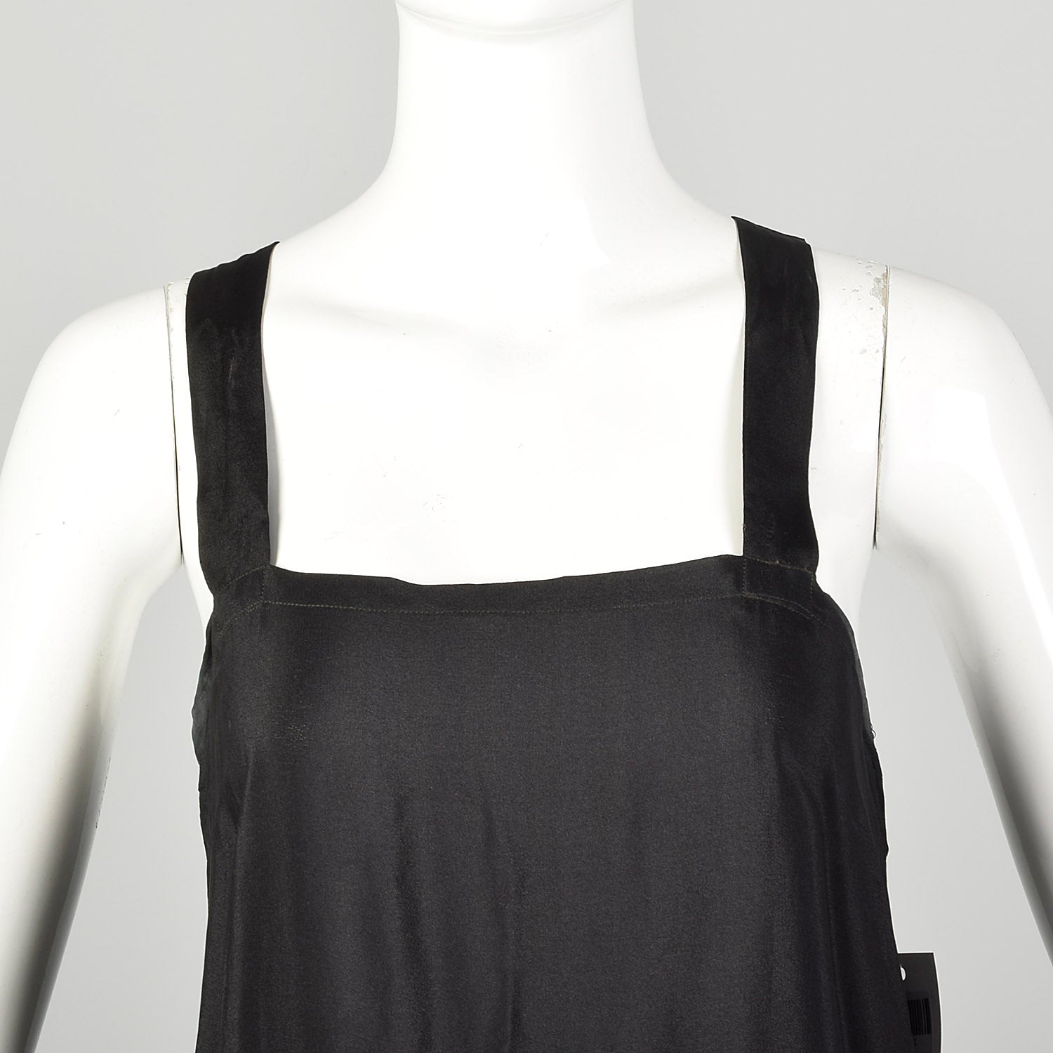 Medium 1920s Black Slip Under Dress Underpinning Sleeveless Velvet Border