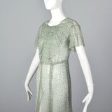 1930s Sheer Blue Silk Dress with Geometric Print
