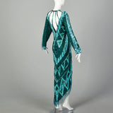 Large 1980s Bob Mackie Gown Bugle Beads Sequins Caged Back Hi Low Beaded Fringe Hem