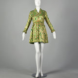 Small Mollie Parnis 1960s Green and Gold Paisley Dress
