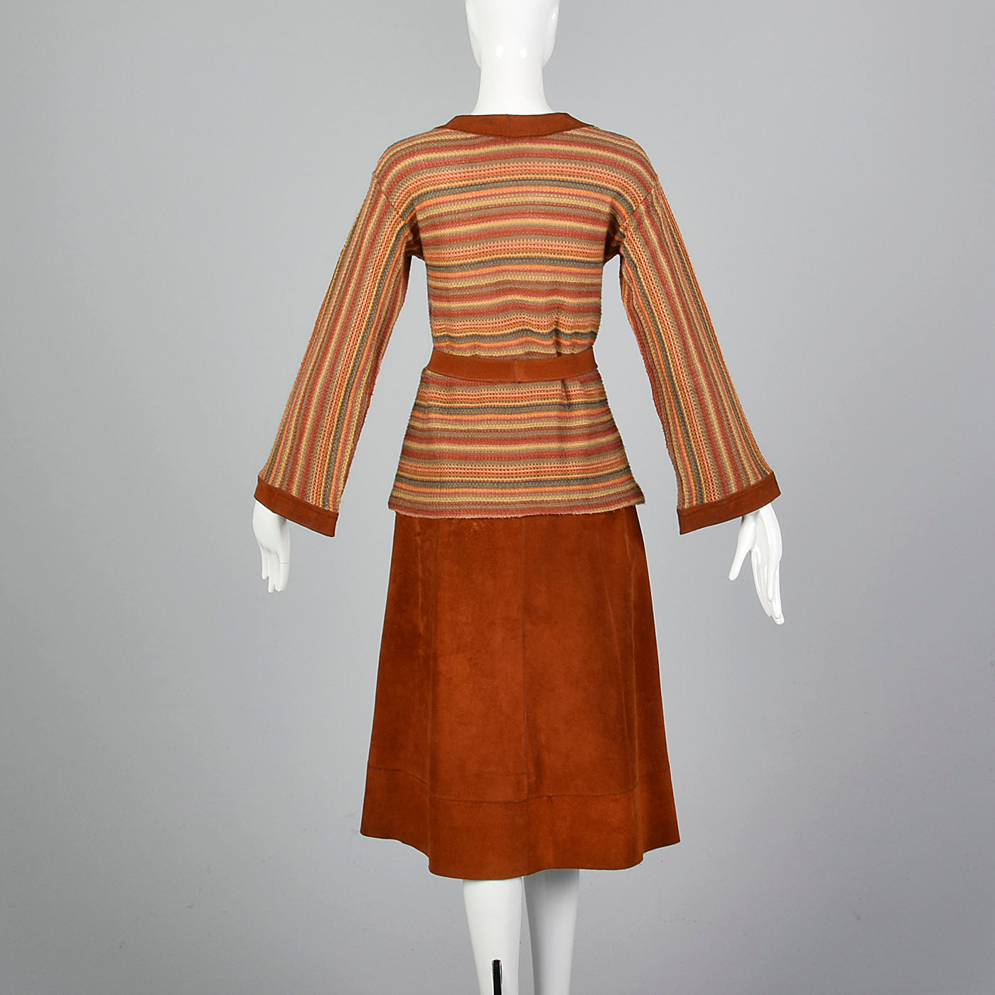 1960s Pierre Cardin Bohemian Separates Leather Skirt & Cardigan Sweater