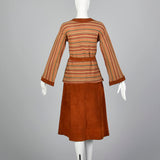 1960s Pierre Cardin Bohemian Separates Leather Skirt & Cardigan Sweater