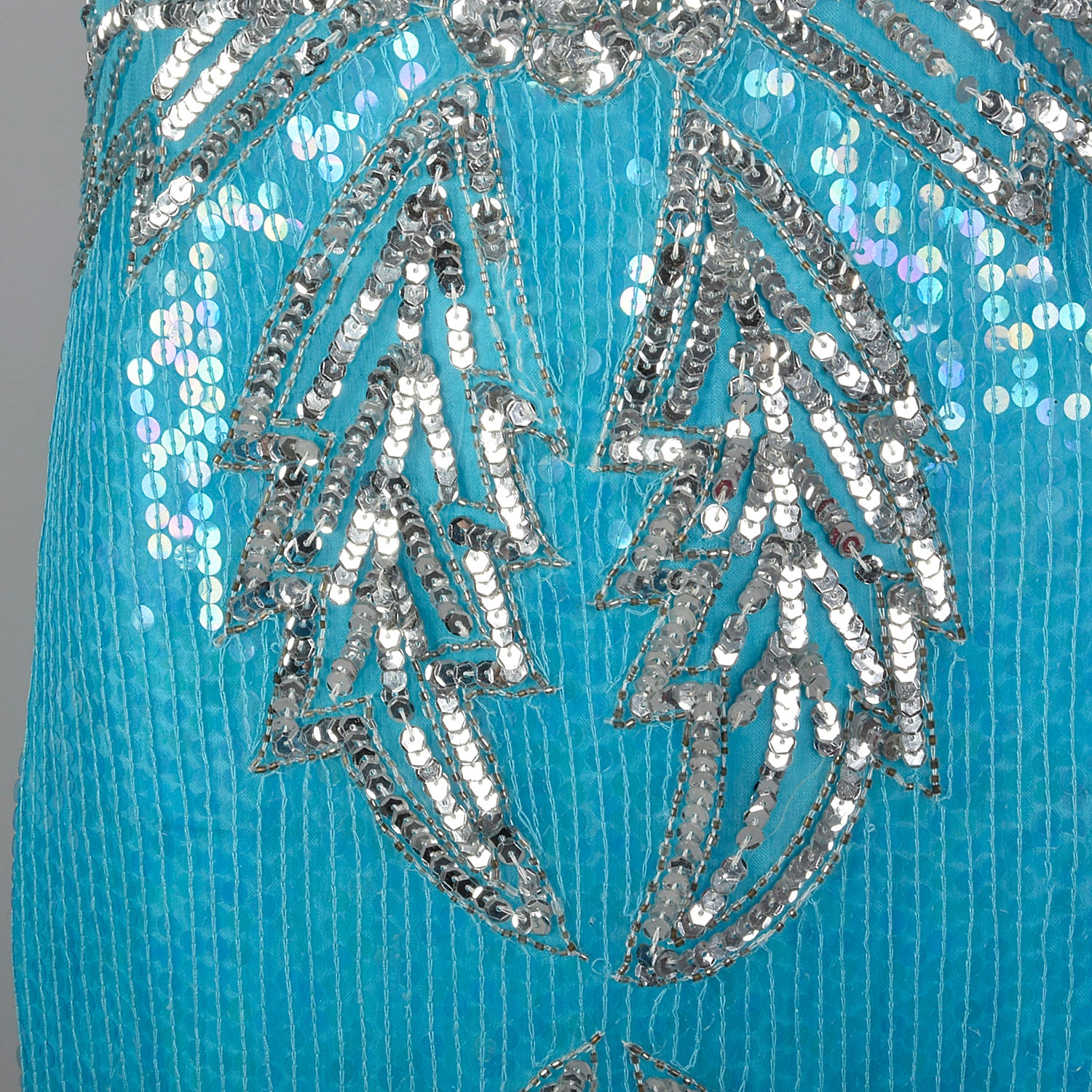 Medium 1970s India Blue Silk Sequin Cocktail Dress