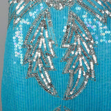 Medium 1970s India Blue Silk Sequin Cocktail Dress