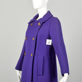 Small 1960s Coat Purple Mod Winter Outerwear Double Breasted