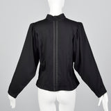1980s Black Wool Blouse with Floral Trim