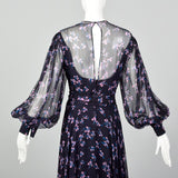 Large-XL Navy Silk Floral Dress