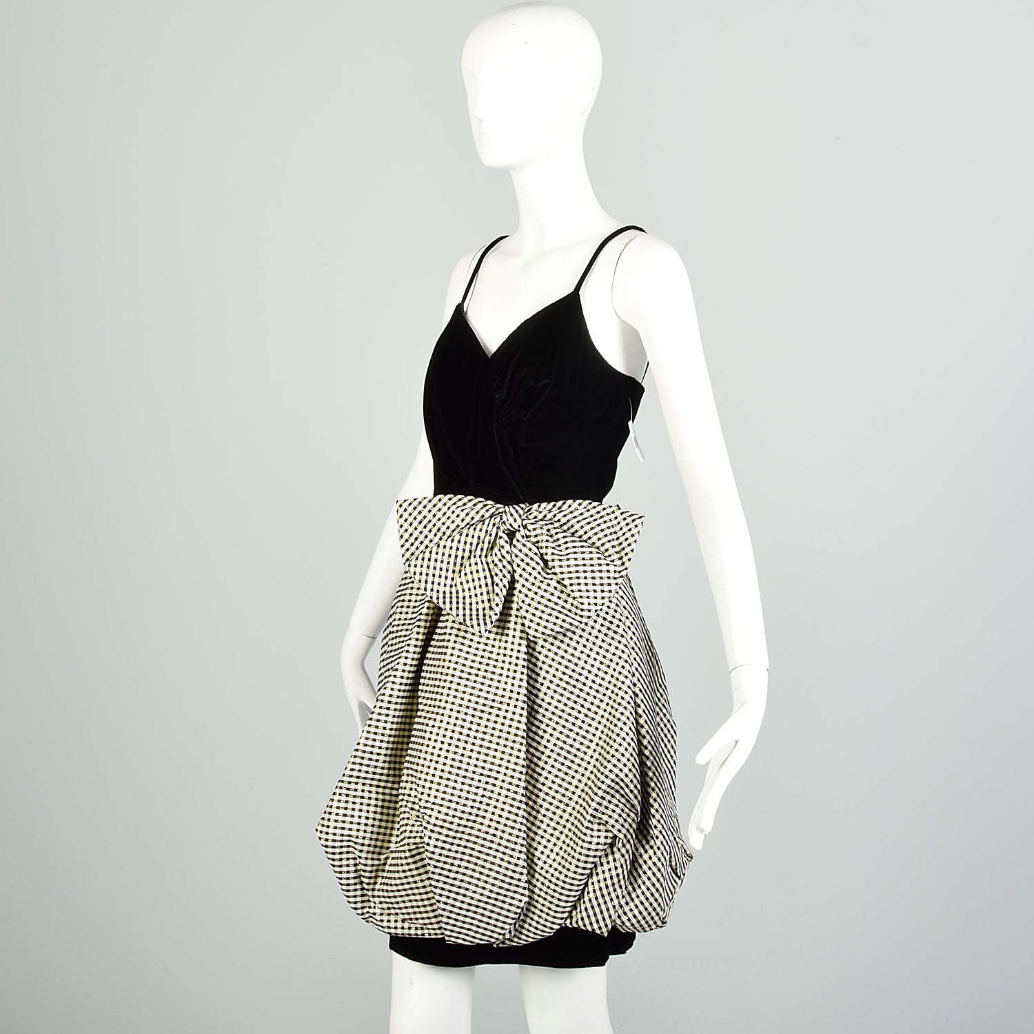 XS 1980s Black Velvet Metallic Gold Sleeveless Bubble Hem Party Dress