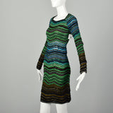 Medium M Missoni Green Knit Dress Blue Striped Long Sleeve