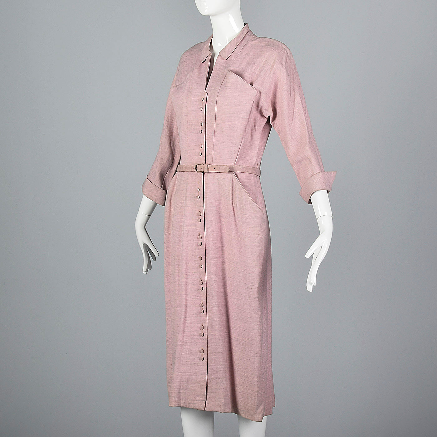 1950s Pink Wool Gabardine Day Dress