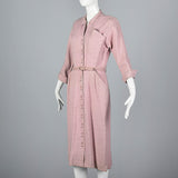 1950s Pink Wool Gabardine Day Dress